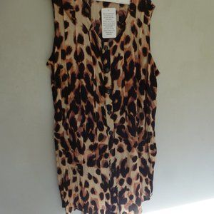 Roamans Animal Print crinkled rayon sleeveless tunic 16W 18 XXL